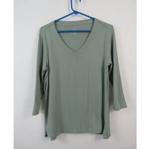 J. Jill Pima Cotton 3/4 Sleeve V-Neck Blue-Green Tee, Women’s Size Medium.